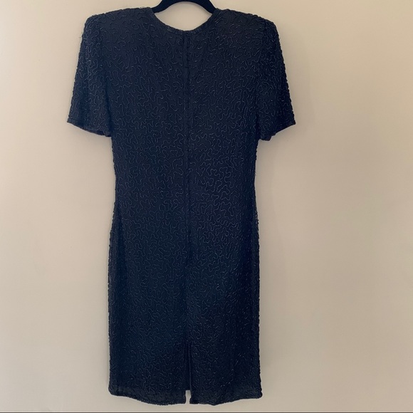 Vintage Laurence Kazar Black Beaded Dress Sz Small - Picture 5 of 11